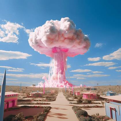 Uno de los tantos memes que circularon en redes muestra una explosión de la bomba atómica en color rosa por Barbie