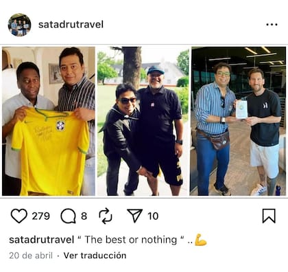 Uno de los tantos posteos de Satadru Dutta con sus ídolos: Pelé, Maradona y Messi