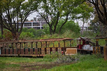 Uno de los trencitos que recorría el parque, totalmente abandonado e inutilizable 