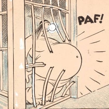 Upa rompe los barrotes de la prisión con la Panza en El misterio de la gruta, en la revista semanal Patoruzú de mayo de 1937