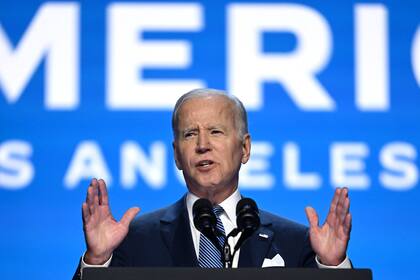 US President Joe Biden speaks during opening ceremony of the the 9th Summit of the Americas at the Los Angeles Convention Center in Los Angeles, California on June 8, 2022. (Photo by Jim WATSON / AFP)