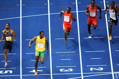 Instante en el que Usain Bolt gana los 100m en el Mundial de Atletismo 2009, en Berlin.