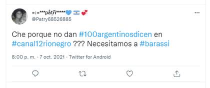 Usuarios en Twitter reclaman que transmitan el programa 100 argentinos dicen (eltrece) en la provincia de Río Negro