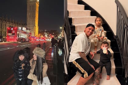 Valentina Cervantes y Enzo Fernández pasaron Año Nuevo en Londres con sus dos hijos (Foto: Instagram @valucervantes / @enzojfernandez)