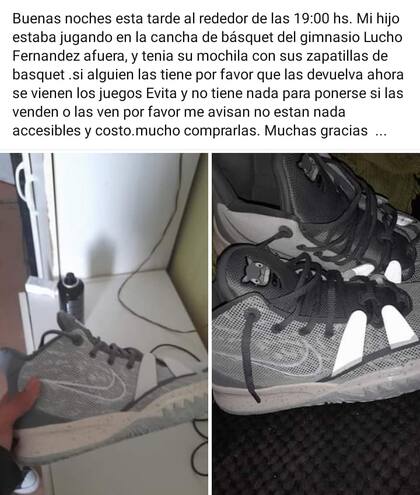 Valeria compartió la desaparición de las zapatillas en Facebook