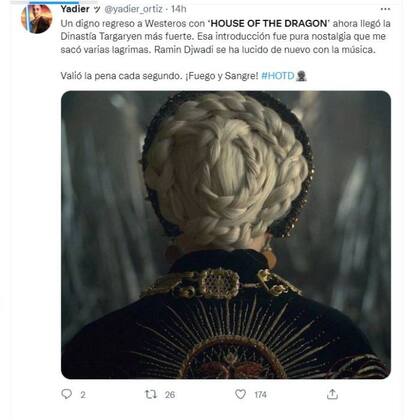 "Valió la pena cada segundo", dice un tuitero, sobre el primer episodio de House of the Dragons, la precuela de Game of Thrones