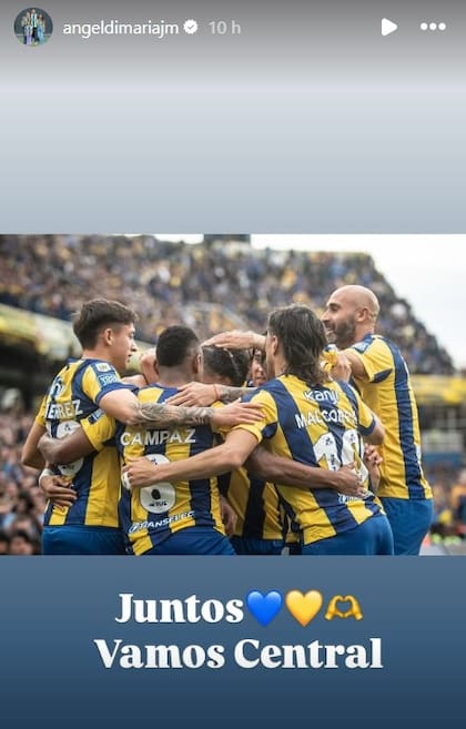 "Vamos Central", el mensaje de aliento de Di María una vez finalizado el encuentro ante Godoy Cruz