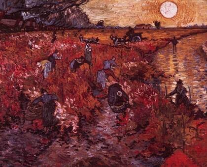 Van Gogh usó el color en obras como "El viñedo rojo". En 1885 se lo describió a su hermano Theo como "cálido y vivo como el vino".