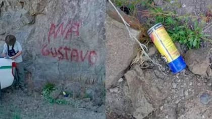 Vandalismo en el Parque Nacional Nahuel Huapi: filmaron a un camionero pintando rocas.