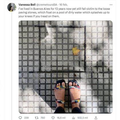 Vanessa Bell, joven anglo-argentina que vive en Buenos Aires hace 13 años, dice ser víctima aún de las baldosas flojas de la ciudad de Buenos Aires