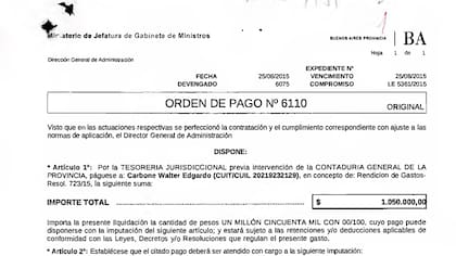 Varias órdenes de pago firmadas por Carbone y autorizadas por Alberto Pérez están siendo analizadas por la Justicia