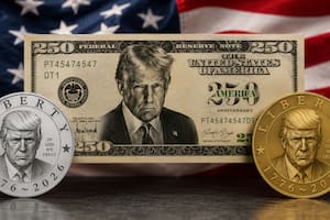 Las dos monedas y el billete que llevarían la imagen de Trump por el aniversario 250 de Estados Unidos