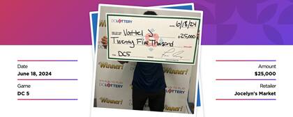 Vattel Jackson ganó por segunda vez en un año el mismo juego de la lotería de Washington (DC Lottery)