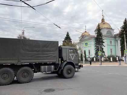 Vehículos militares rusos en Belgorod