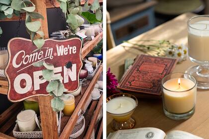 Velas de soja delicadamente perfumadas en envases de vidrio o en contenedores vintage para una propuesta irrepetible.