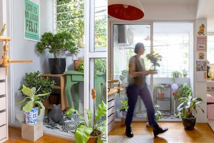 Verde y vintage: un rincón verde con muebles restaurados