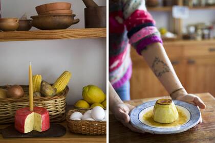 Verduras, quesos, huevos, flancitos… En cada rincón sorprenden las pequeñas obras de inspiración gastronómica que crea Caro.
