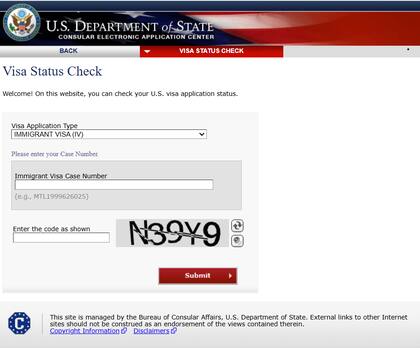 Verificador de estatus del trámite de la visa
