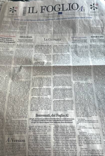 Versión impresa de Il Foglio AI. Crédito: Claudio Cerasa.