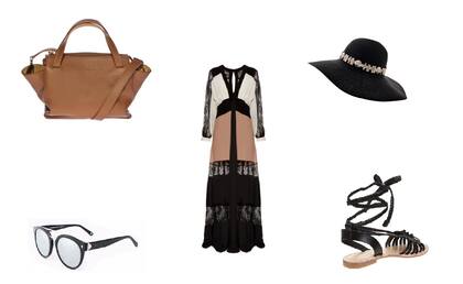 Vestido (Awada, $3700) Capelina (Compañia de Sombreros, $820) Anteojos (Absurda) Sandalias (Anca & Co, $1510) Cartera (Peter Kent)