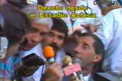 Víctor Hugo Morales, Enrique Macaya Márquez y Carlos Salvador Bilardo, en la entrevista post-partido de Argentina-Alemania