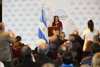 Victoria Villarruel, ayer, en el acto por el Día internacional de conmemoración y homenaje a las víctimas del terrorismo