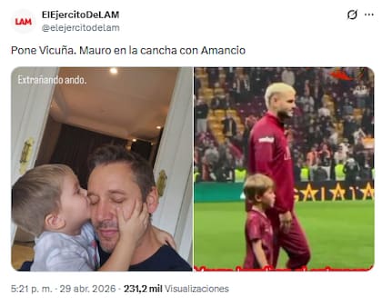 Vicuña subió la foto el mismo día que Amancio estuvo en la cancha con Icardi (Foto: X @elejercitodelam)