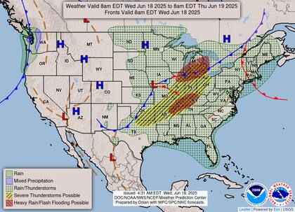 Vientos destructivos y granizo grande: sistema frontal amenaza desde Missouri hasta Ohio este miércoles