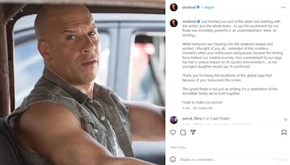 Vin Diesel confirmó su participación en la entrega número 11 de Rápidos y furiosos (Foto: Instagram @vindiesel)