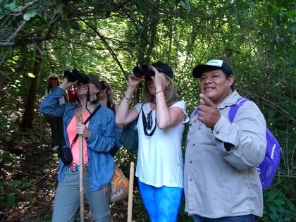 Virginia avistando aves en Salta, en Yariguarenda.