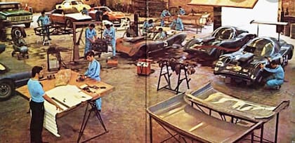 Visa área del taller del Ingeniero Heriberto Pronello en plena producción