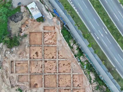Vista aérea de la excavación arqueológica en China