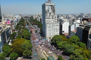 Vista aerea de la Manifestacion de organizaciones al Ministerio de Desarrollo Social.