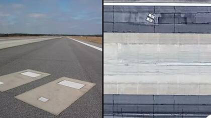 Vista aérea de las dos tumbas en la pista de aterrizaje