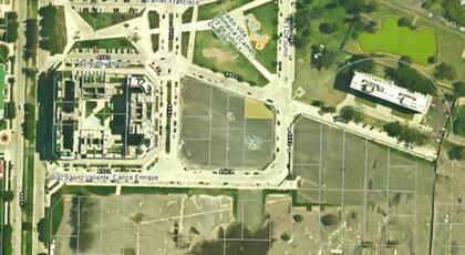 Vista aérea del Barrio Olímpico en Villa Soldati y los lotes que se subastan