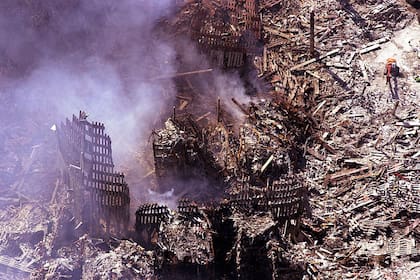 Vista aérea del sitio donde se derrumbaron las Torres Gemelas del World Trade Center
