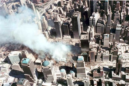 Vista aérea del World Trade Center el 16 de septiembre de 2001