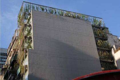 Vista de la terraza y la medianera del hotel Casa Calma, en Suipacha al 1000