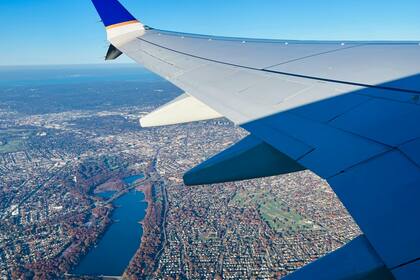 La vista de Nueva York, desde la ventana de un avión