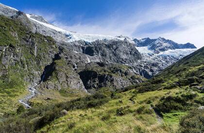 Vista del Glaciar Rob Roy, en Nueva Zelanda, donde se perdió el joven argentino Héctor Gastón Artigau
