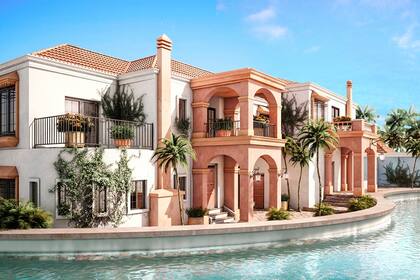 Vista exterior del Pueblo Mediterráneo desde la laguna