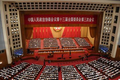 Vista general de la sesión de apertura de la Conferencia Consultiva Política del Pueblo Chino (CPPCC) en el Gran Salón del Pueblo en Beijing.