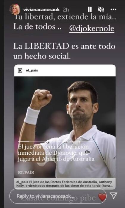 Viviana Canosa defendió a Novak Djokovic