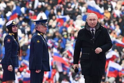 Vladimir Putin durante el acto de esta semana en el Estadio Luzhniki de Moscú