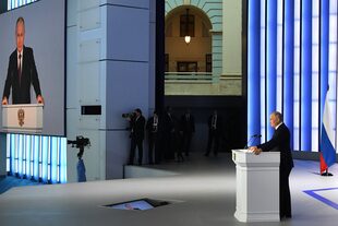 El presidente ruso, Vladimir Putin, pronuncia su discurso anual sobre el estado de la nación en el centro de eventos Gostiny Dvor
