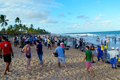 Las playas colmadas de gente que ayuda en la limpeza