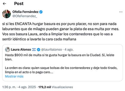 "Vos sos basura, Laura", fue la respuesta de Ofelia Fernández a la vocera del Gobierno porteño (X: @OfeFernandez_)