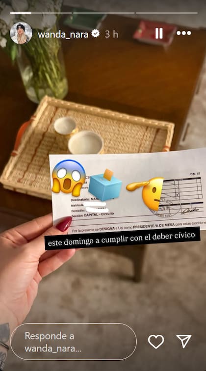 Wanda contó que será presidenta de mesa a través de sus historias en Instagram