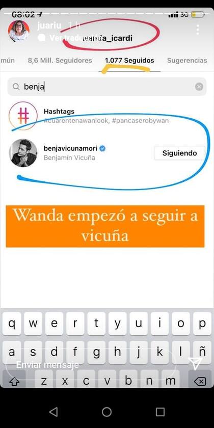 Wanda Nara comenzó a seguir a Benjamín Vicuña en Instagram