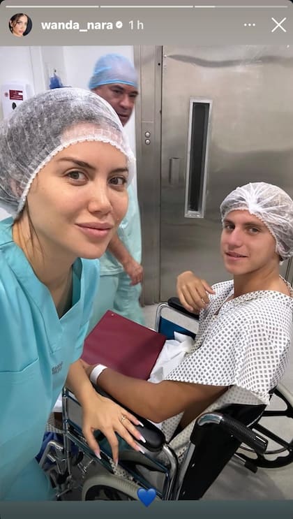 Wanda Nara con su hijo mayor, a apunto de entrar al quirófano